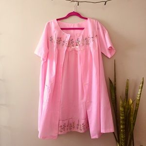 Vintage 60s Shadowline Pink Babydoll Nightgown + Peignour medium